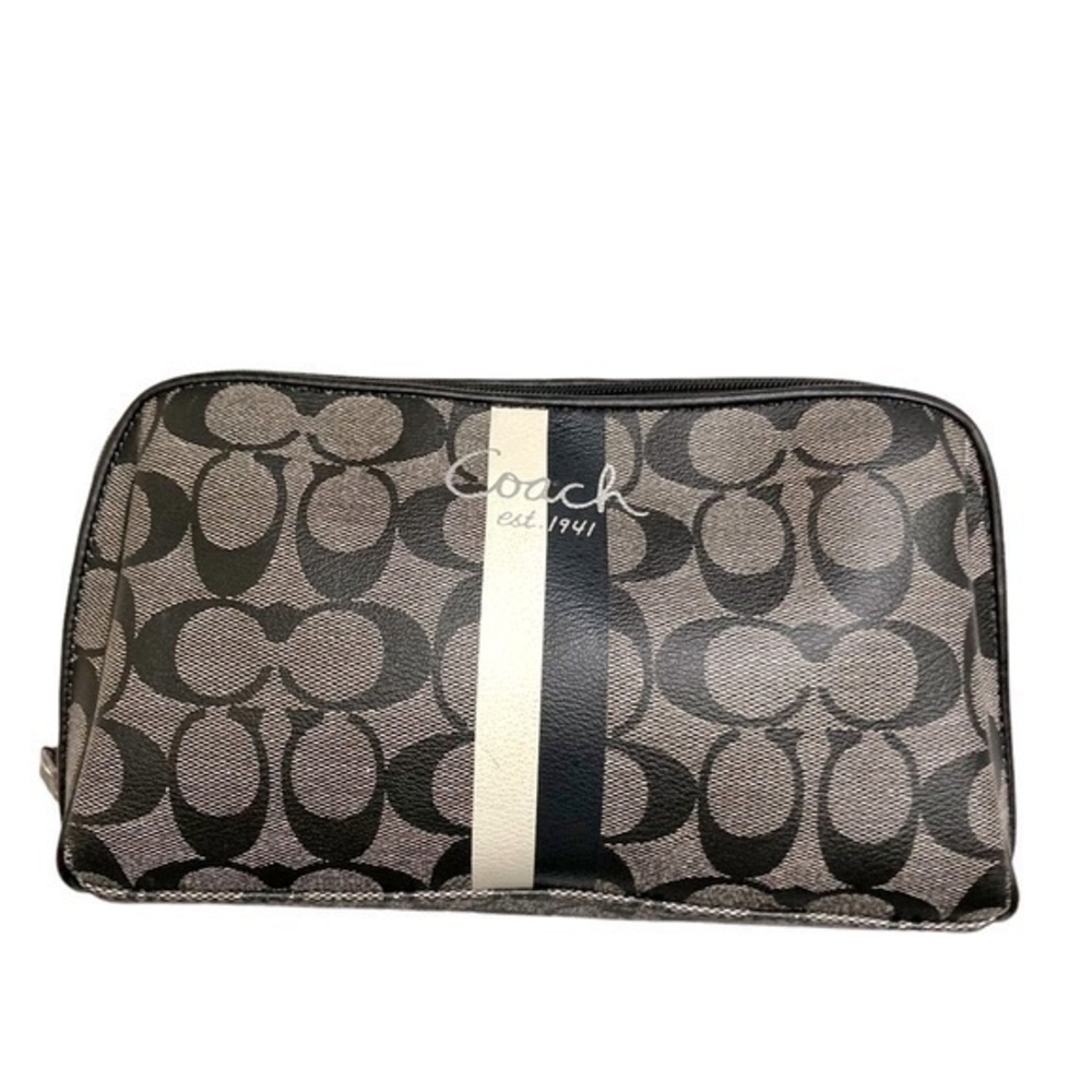 Coach black gray legacy striped signature clutch bag